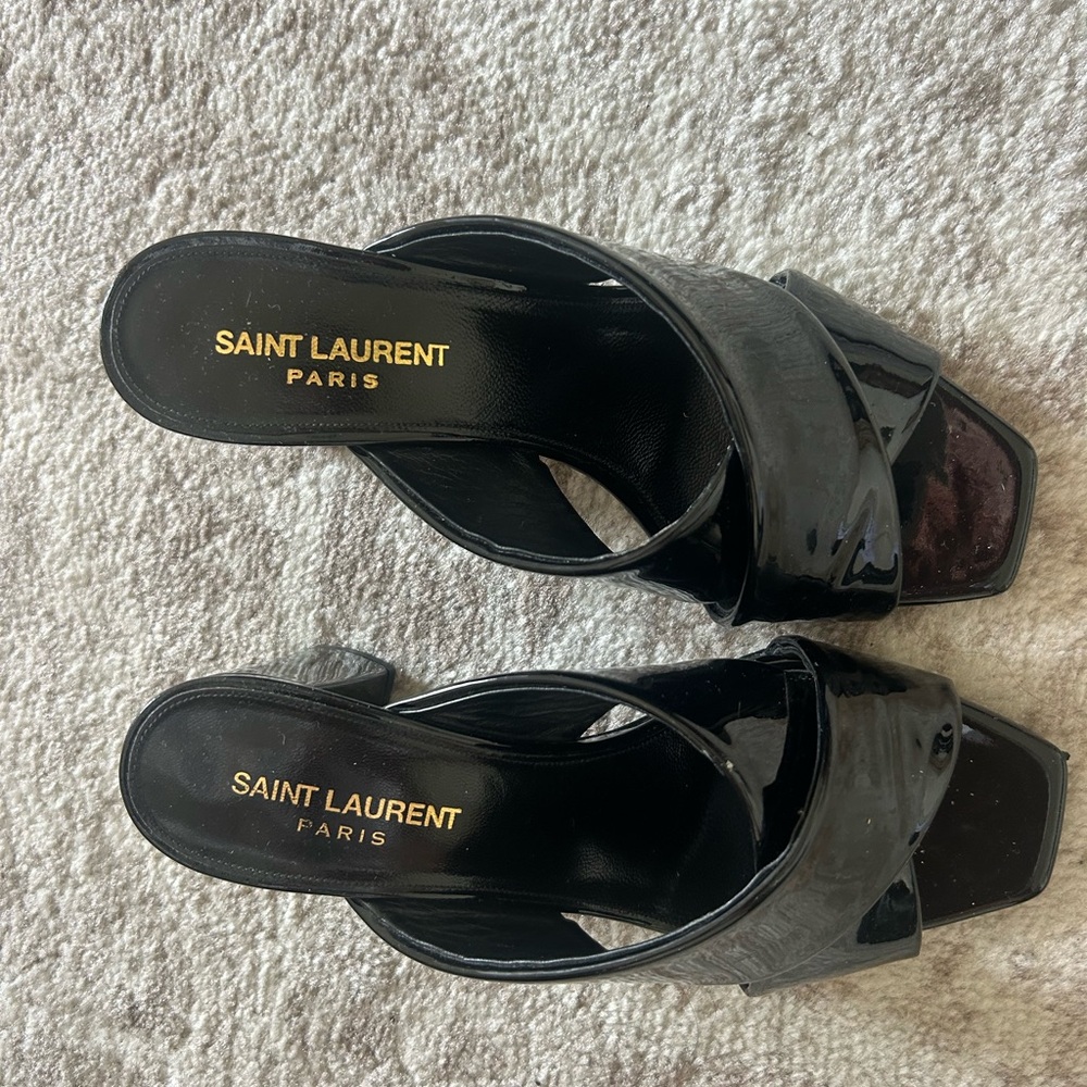 Saint Laurent Black Mules with Crossover Straps